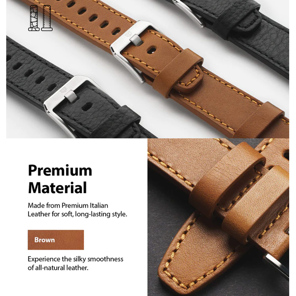 Picture of Apple Watch 49mm	Ultra 2  | Ringke Genuine Leather One Classic Strap for Apple Watch Series 4 5 6 8 9 42mm 44mm 45mm 49mm Ultra (Brown)