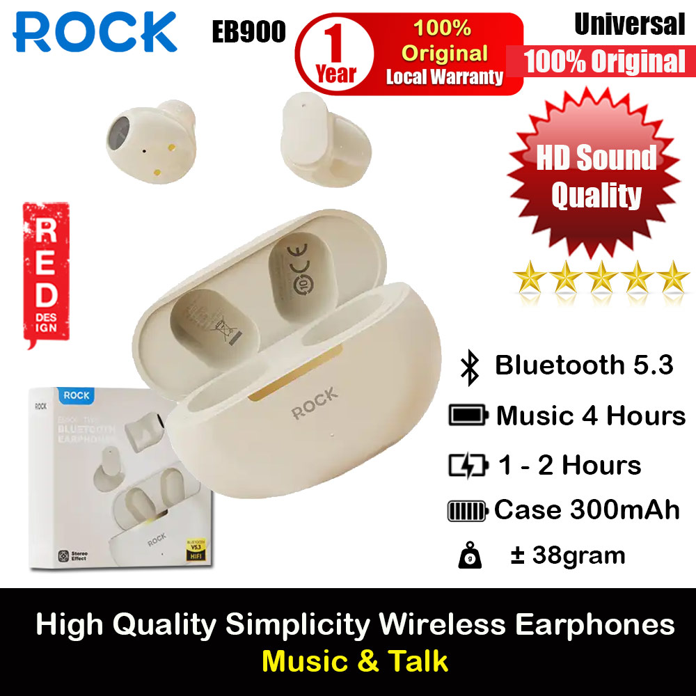 Picture of Rock EB900 Lightweight Bluetooth 5.3 TWS True Wireless Bluetooth Earphone Earbuds Music and Call (Beige) Red Design- Red Design Cases, Red Design Covers, iPad Cases and a wide selection of Red Design Accessories in Malaysia, Sabah, Sarawak and Singapore 