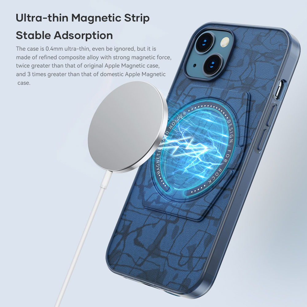 Picture of Apple iPhone 13 Pro 6.1 Case | Rock Moca Strong Magnetic Stand Drop Protection Case Magsafe Compatible for iPhone 13 Pro 6.1 (Blue)
