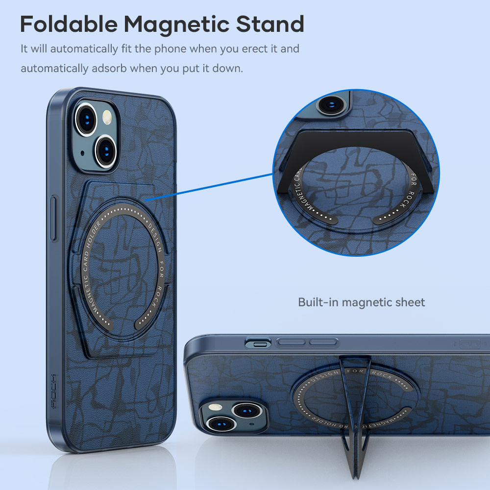 Picture of Apple iPhone 13 Pro 6.1 Case | Rock Moca Strong Magnetic Stand Drop Protection Case Magsafe Compatible for iPhone 13 Pro 6.1 (Blue)