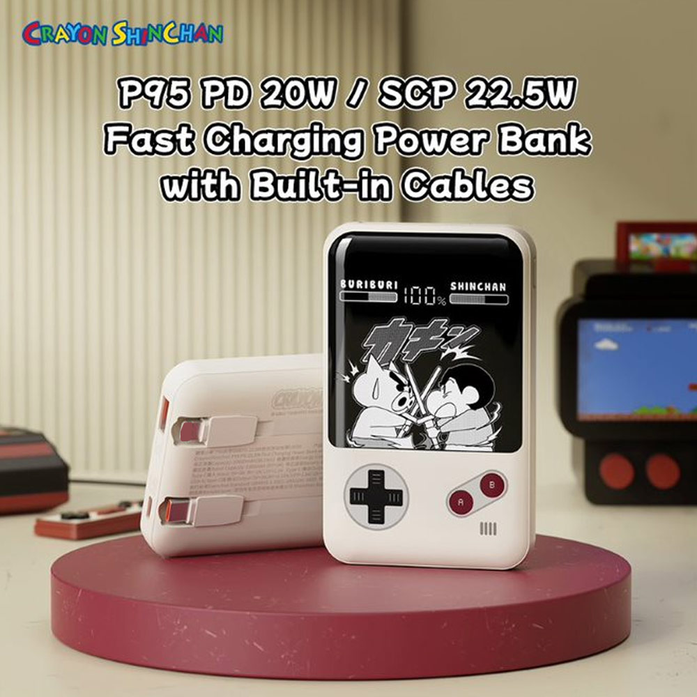 Picture of Rock CCC 3C Certified Power Bank Mini Compact Size PD 20W 10000mAh Travel Portable Small Palm Size Compact Mini CCC Power Bank powerbank with Multiple Built in Cable USB C USB L (Crayon Shin Chan)