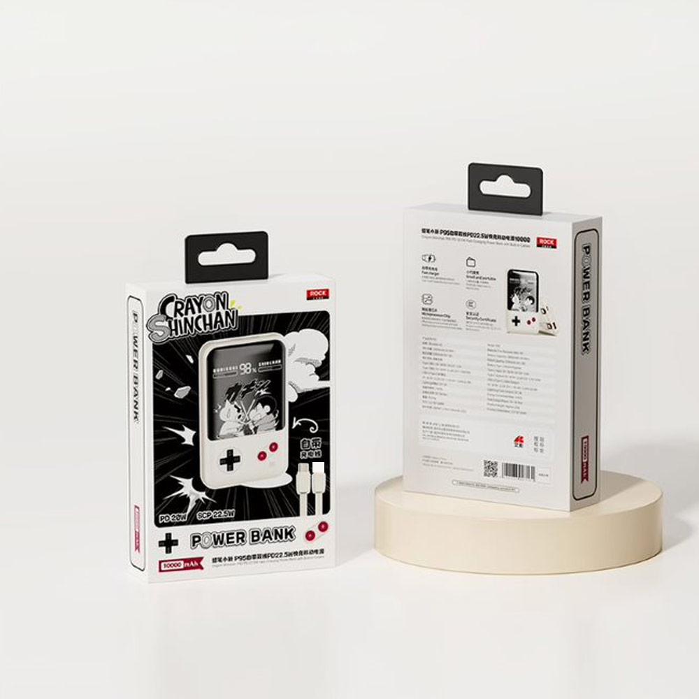 Picture of Rock CCC 3C Certified Power Bank Mini Compact Size PD 20W 10000mAh Travel Portable Small Palm Size Compact Mini CCC Power Bank powerbank with Multiple Built in Cable USB C USB L (Crayon Shin Chan)