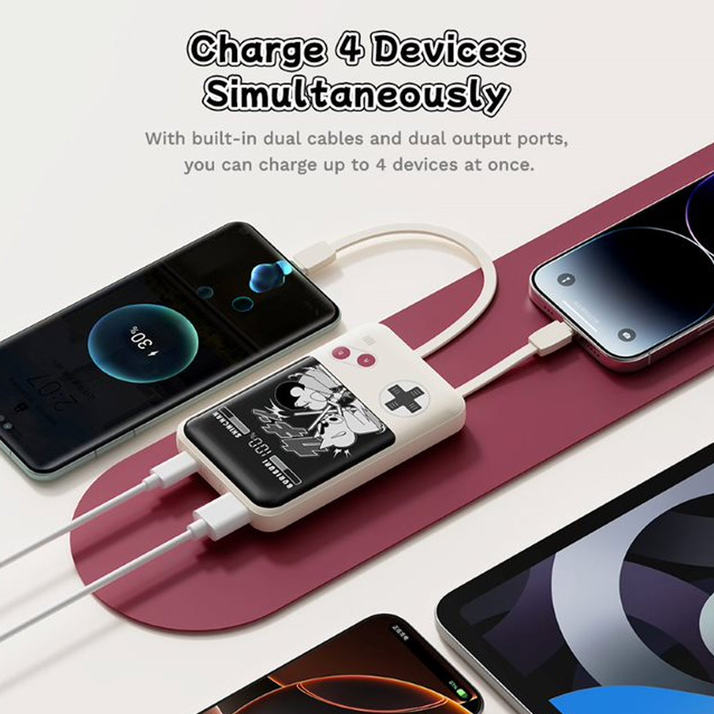 Picture of Rock CCC 3C Certified Power Bank Mini Compact Size PD 20W 10000mAh Travel Portable Small Palm Size Compact Mini CCC Power Bank powerbank with Multiple Built in Cable USB C USB L (Crayon Shin Chan)