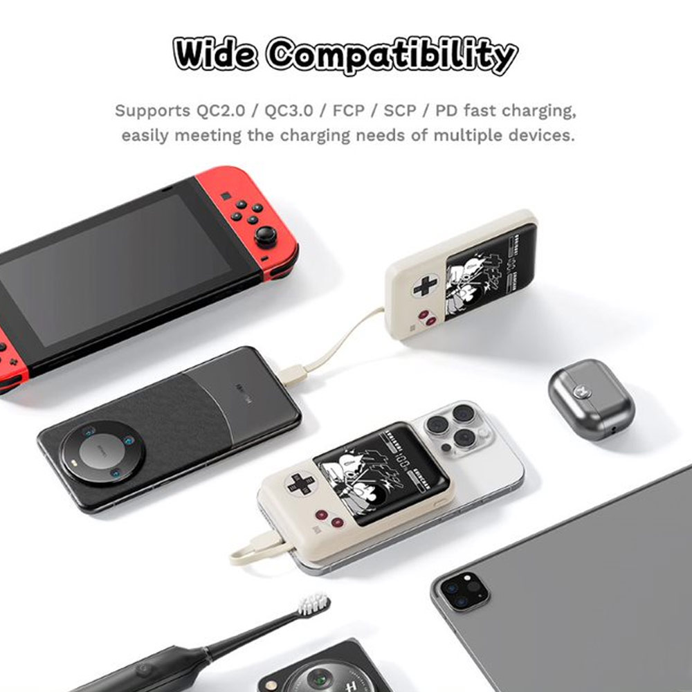 Picture of Rock CCC 3C Certified Power Bank Mini Compact Size PD 20W 10000mAh Travel Portable Small Palm Size Compact Mini CCC Power Bank powerbank with Multiple Built in Cable USB C USB L (Crayon Shin Chan)