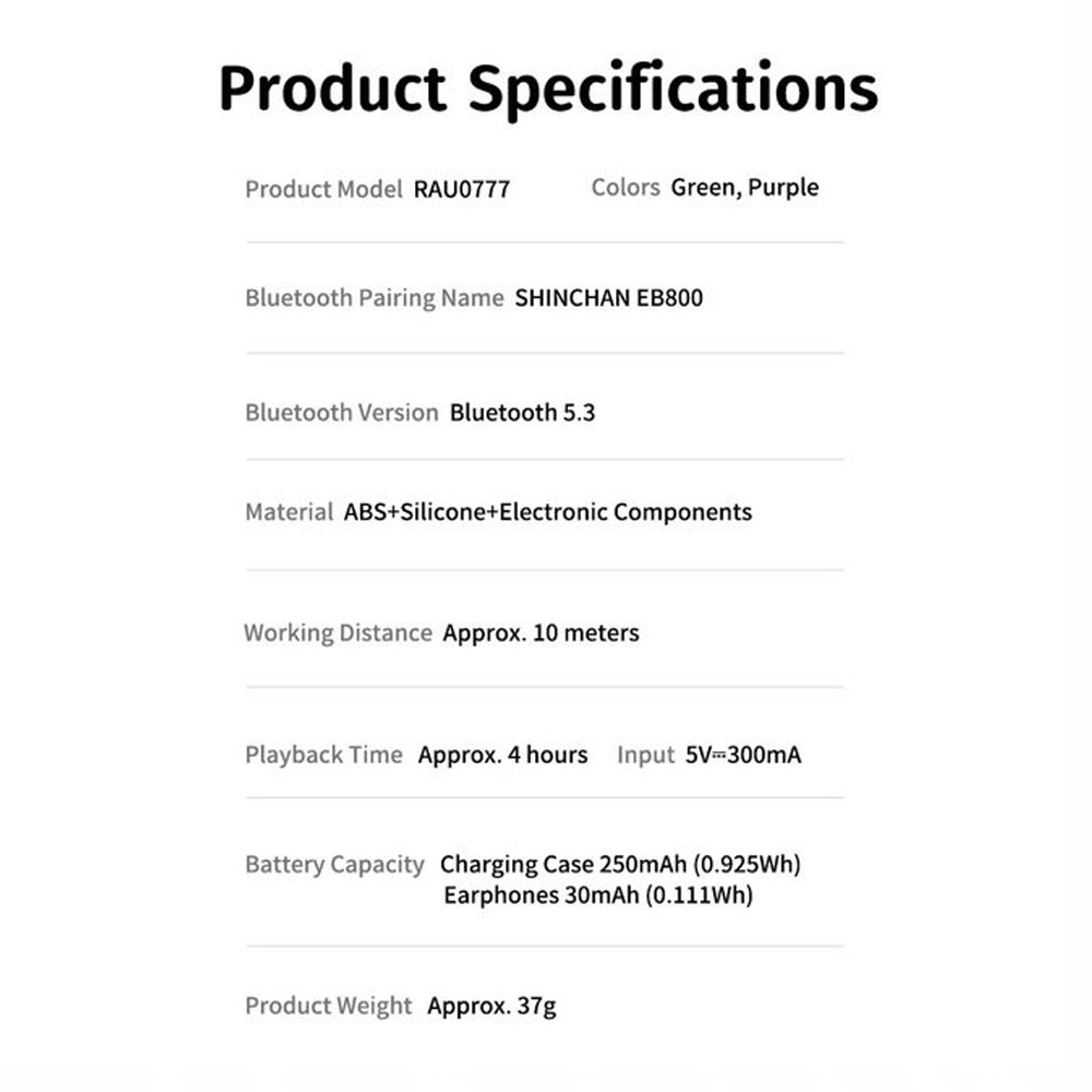 Picture of Rock EB800 TWS Bluetooth Earphones Earphone Music Call Noise Cancellation (Crayon Shin Chan Green)