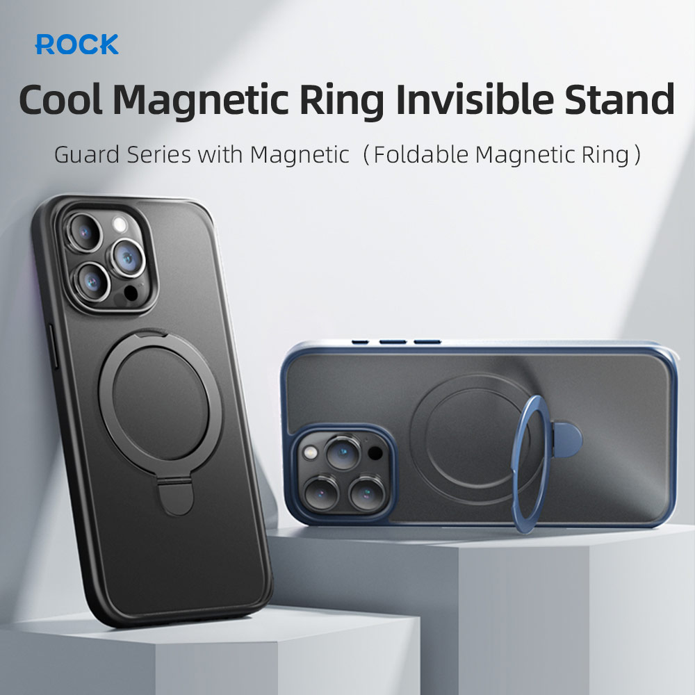 Picture of Apple iPhone 15 Pro Max 6.7 Case | Rock Guard Magnetic Foldable Ring Stand Drop Protection Case for iPhone 15 Pro Max 6.7 (Matte Titanium Black)