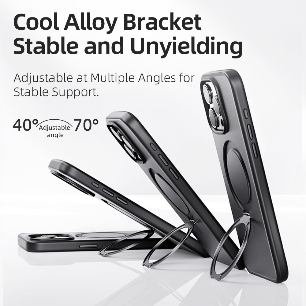 Picture of Apple iPhone 15 Pro Max 6.7 Case | Rock Guard Magnetic Foldable Ring Stand Drop Protection Case for iPhone 15 Pro Max 6.7 (Matte Titanium Black)