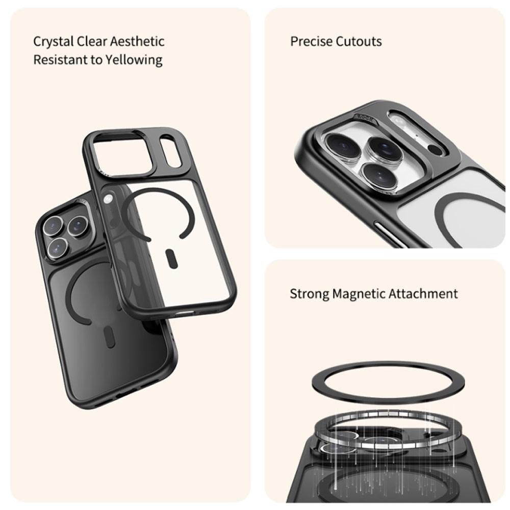 Picture of Apple iPhone 17 Pro 6.3 Case | Rock Guard Transparent Magnetic Anti Drop Protection Case for iPhone 17 Pro 6.3 (Grey)
