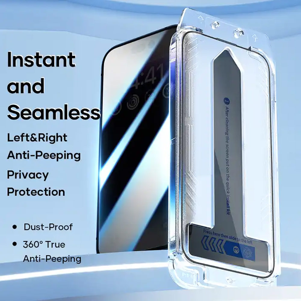 Picture of Apple iPhone 15 Pro 6.1  | Rock Anti Peep HD Full Coverage Tempered Glass with Installation Kit Helper for iPhone 15 Pro 6.1 (Privacy)