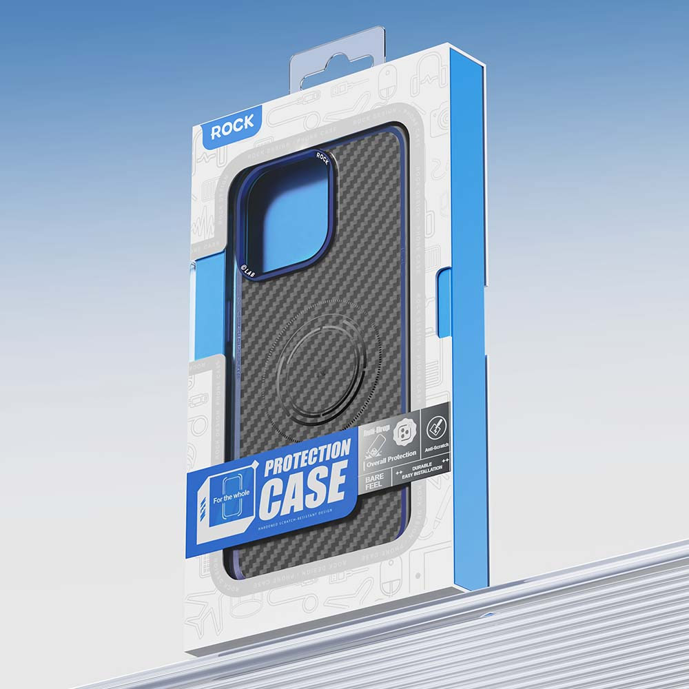 Picture of Apple iPhone 15 Pro Max 6.7 Case | Rock Kevlar Series Drop Protection Magsafe Compatible Case for iPhone 15 Pro Max 6.7 (Aramid Fiber Blue)