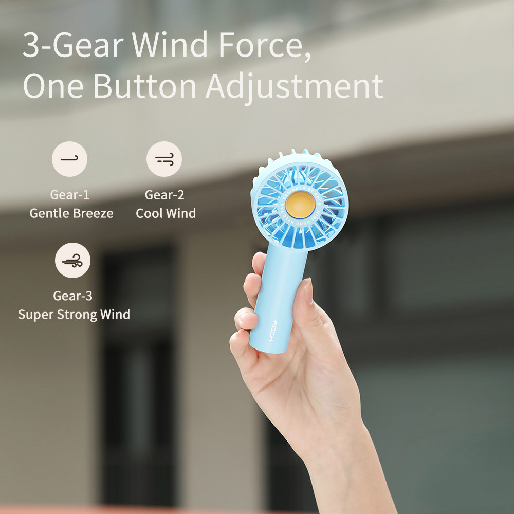 Picture of Rock 3 Speed Wind Force Portable Hold Handheld Mini Rechargeable Fan 1800mAh (Sky Blue)