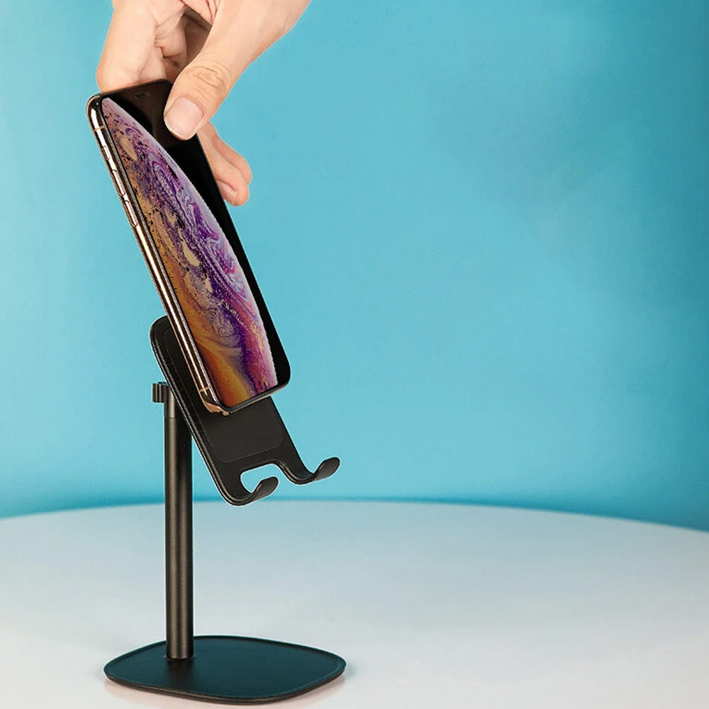 Picture of Rock Basic Version Mini Portable Rotation Adjustable Anti-slip Metal Desktop Stand Tablet Phone Holder for iPhone 12 Pro Max iPhone 11 Pro Max(Black)