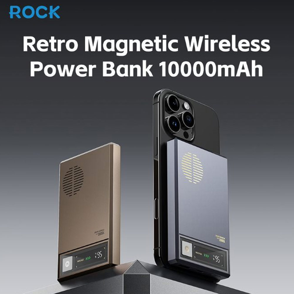 Picture of Rock CCC 3C Certified Power Bank Retro PD20W 15W Magnetic Wireless Charging Fast Charge 10000mAh Travel Portable Small Palm Size Compact Mini Slim Thin Power Bank powerbank (Grey)