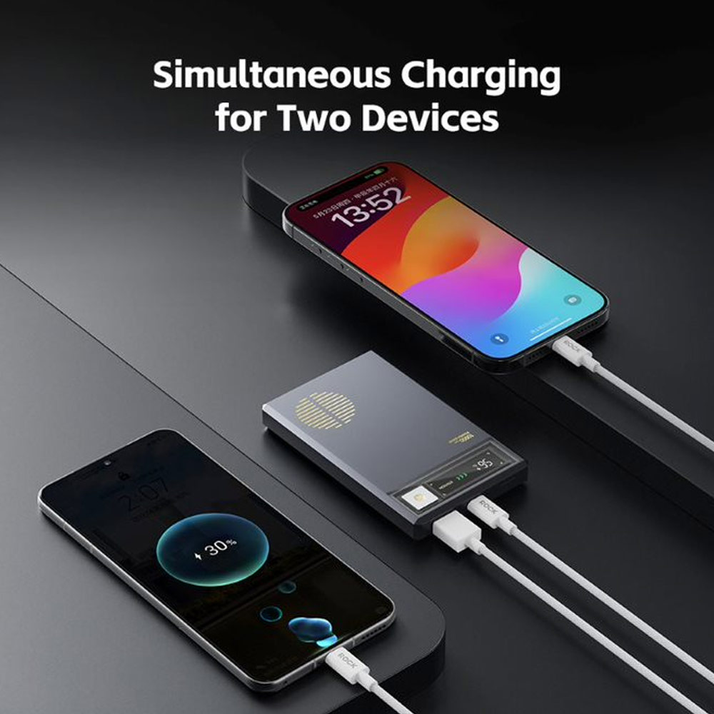 Picture of Rock CCC 3C Certified Power Bank Retro PD20W 15W Magnetic Wireless Charging Fast Charge 10000mAh Travel Portable Small Palm Size Compact Mini Slim Thin Power Bank powerbank (Grey)