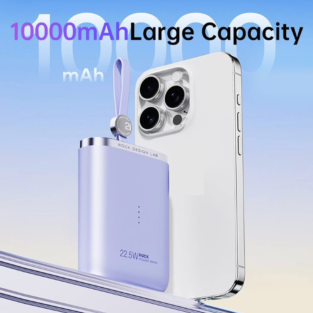 Picture of Rock CCC 3C Certified Power Bank Mini Compact Pocket Size Small Thin Portable Easy Travel Fast Charge CCC Powerbank Power Bank with Cable (Beige)