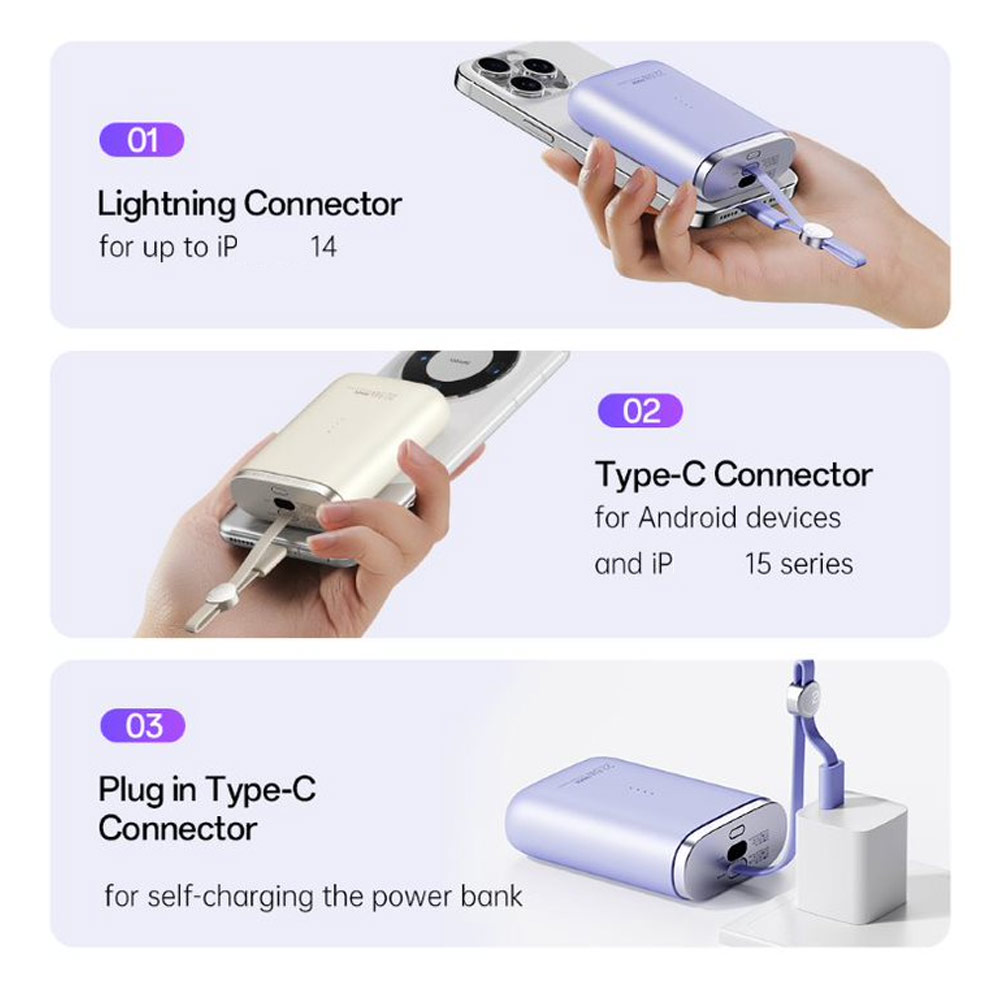 Picture of Rock CCC 3C Certified Power Bank Mini Compact Pocket Size Small Thin Portable Easy Travel Fast Charge CCC Powerbank Power Bank with Cable (Beige)