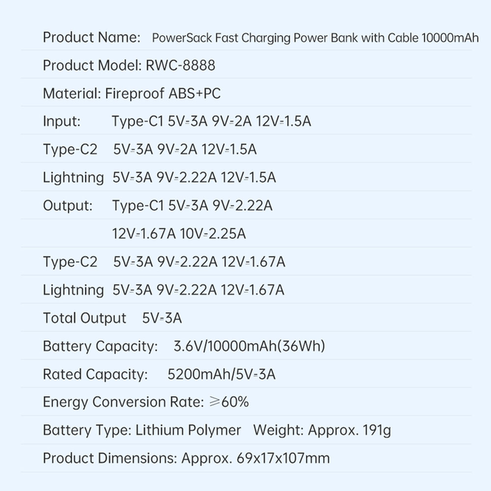 Picture of Rock CCC 3C Certified Power Bank Mini Compact Pocket Size Small Thin Portable Easy Travel Fast Charge CCC Powerbank Power Bank with Cable (Purpler)