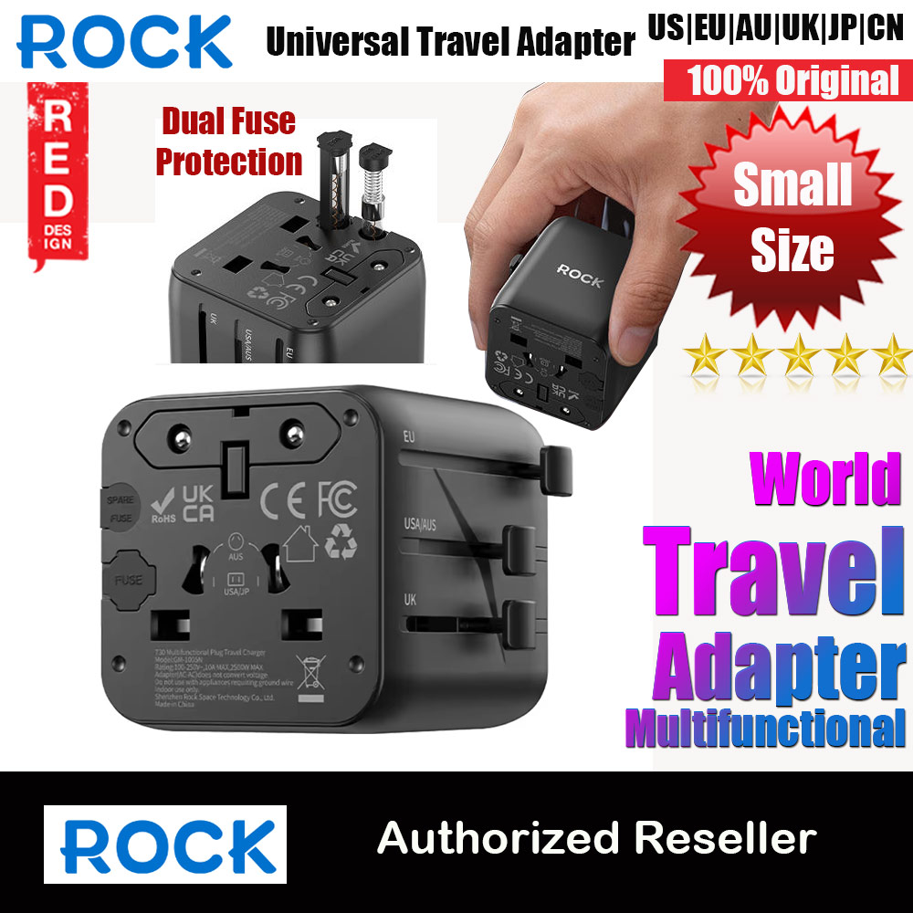 Picture of ROCK 2026 T30 Desktop Charger World Travel Adapter with QC3.0 PD3.0 PPS Fast Charging and AC Port (Black) Red Design- Red Design Cases, Red Design Covers, iPad Cases and a wide selection of Red Design Accessories in Malaysia, Sabah, Sarawak and Singapore 