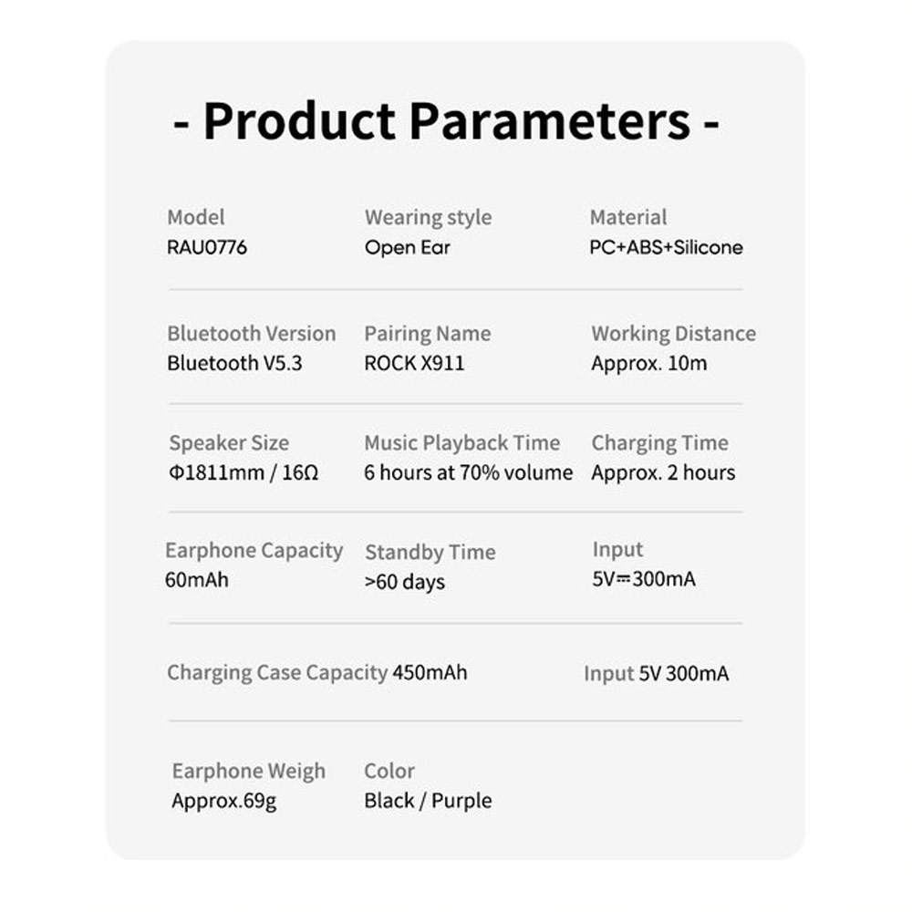 Picture of Rock X911 OWS Bluetooth Earphones Open Ear Comfort Hook Design Earphone Music Call Noise Cancellation (Green Shin Chan)