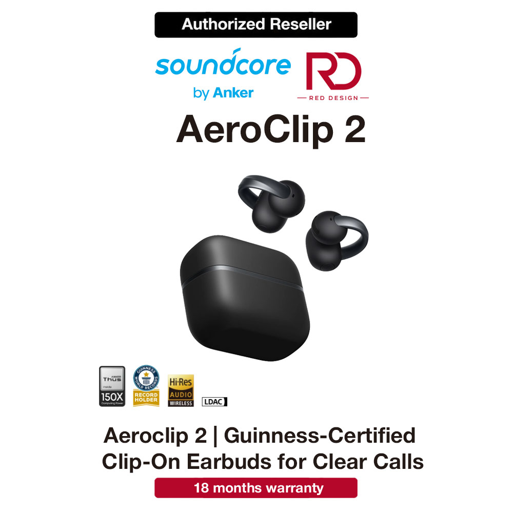 Picture of Soundcore AeroClip 2 Guinness-Certified Open-Ear Clip-On Earbuds with AI Clear Calls - Black Red Design- Red Design Cases, Red Design Covers, iPad Cases and a wide selection of Red Design Accessories in Malaysia, Sabah, Sarawak and Singapore 