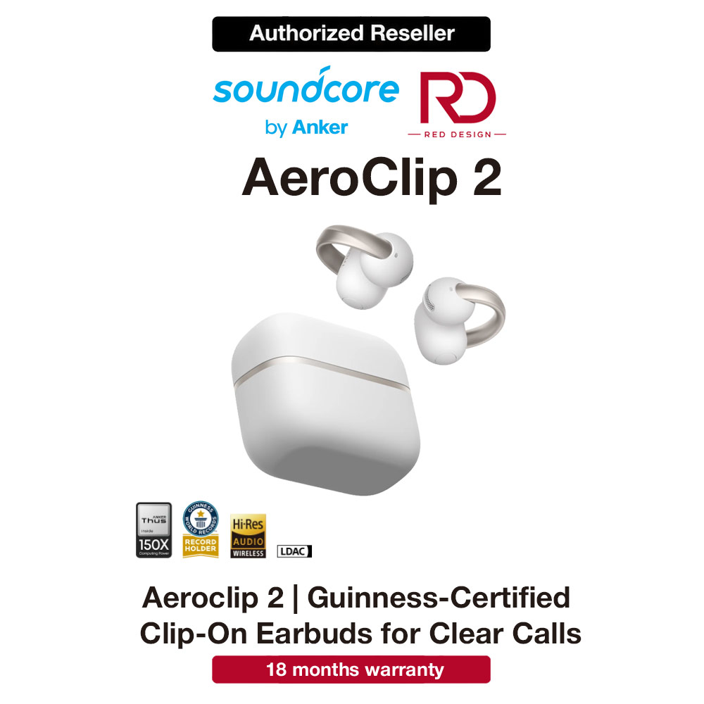 Picture of Soundcore AeroClip 2 Guinness-Certified Open-Ear Clip-On Earbuds with AI Clear Calls - White Red Design- Red Design Cases, Red Design Covers, iPad Cases and a wide selection of Red Design Accessories in Malaysia, Sabah, Sarawak and Singapore 