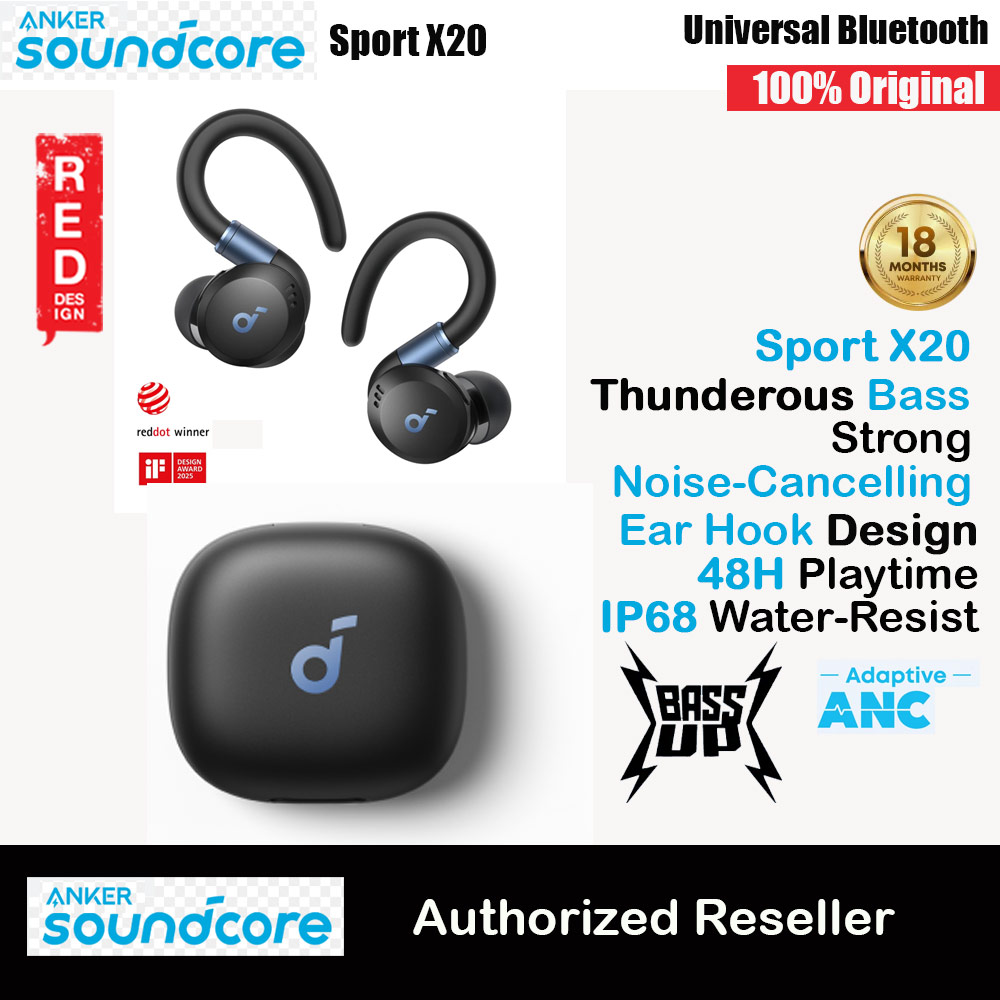 Picture of Soundcore by Anker Sport X20 Comfortable In-Ear Sport Earbuds with Hook Super Bass Strong Noice Cancellation Long Hour (Black) Red Design- Red Design Cases, Red Design Covers, iPad Cases and a wide selection of Red Design Accessories in Malaysia, Sabah, Sarawak and Singapore 