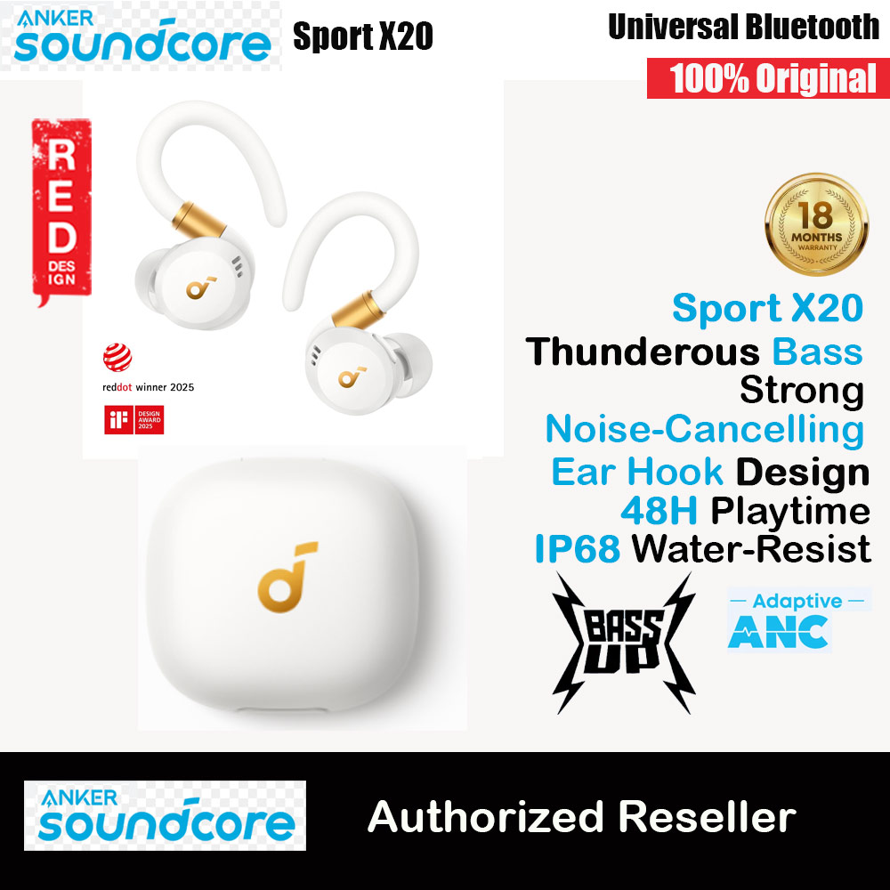 Picture of Soundcore by Anker Sport X20 Comfortable In-Ear Sport Earbuds with Hook Super Bass Strong Noice Cancellation Long Hour (White) Red Design- Red Design Cases, Red Design Covers, iPad Cases and a wide selection of Red Design Accessories in Malaysia, Sabah, Sarawak and Singapore 