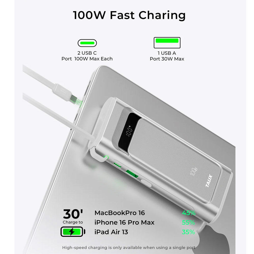 Picture of TALIX Linxt Build-in Cable Laptop CCC Travel Power Bank 100W 10000mah (3ports)