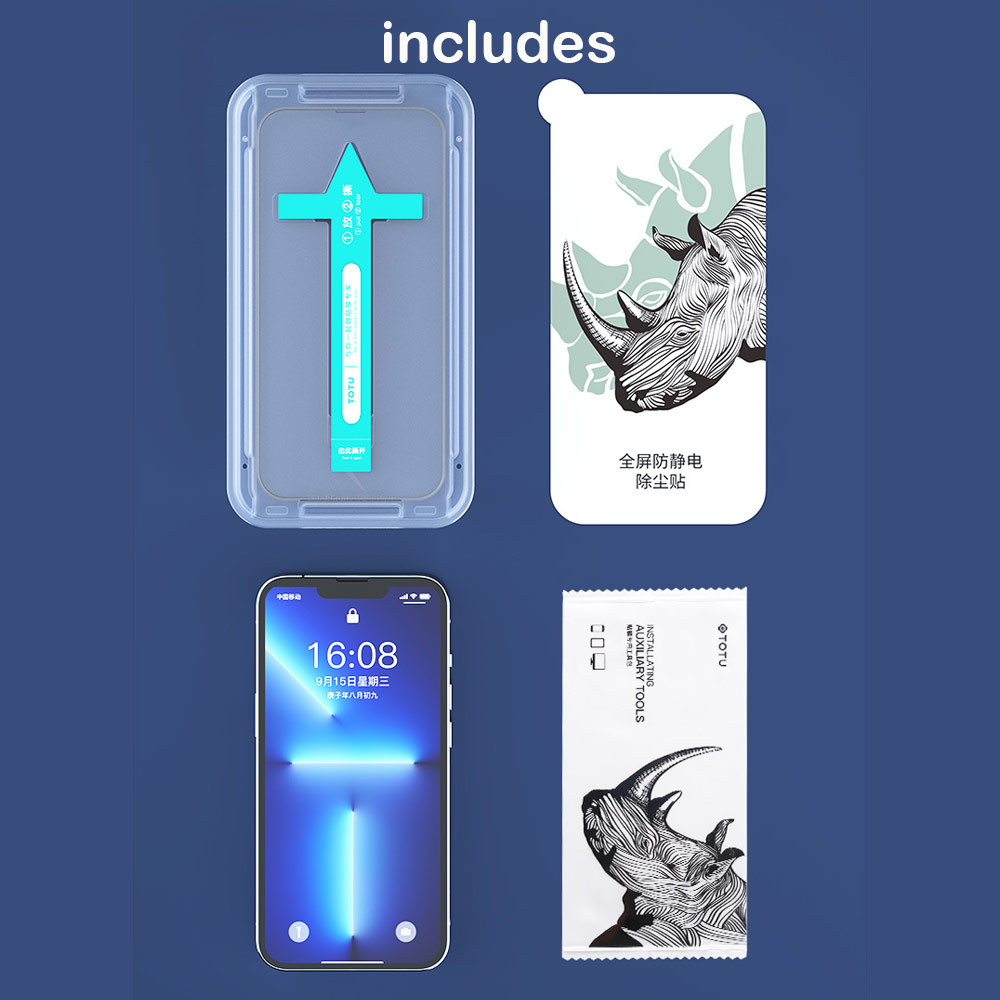 Picture of Apple iPhone 13 Pro Max 6.7  | Totu Full Coverage Tempered Glass with Easy Installation Tools with Dust Filter for iPhone 13 Pro Max 6.7 (Clear)