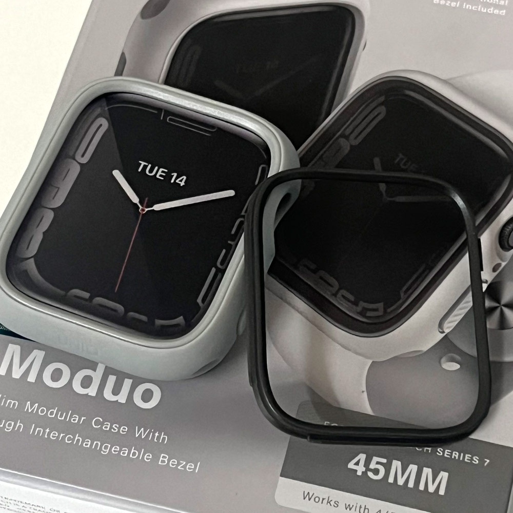 Picture of Apple Watch 45mm Case | Uniq Moduo Mix and Match Color TPU Bumper with Polycarbonate Bezel Series Case for Apple Watch 45mm 44mm (Chalk Stone Grey)