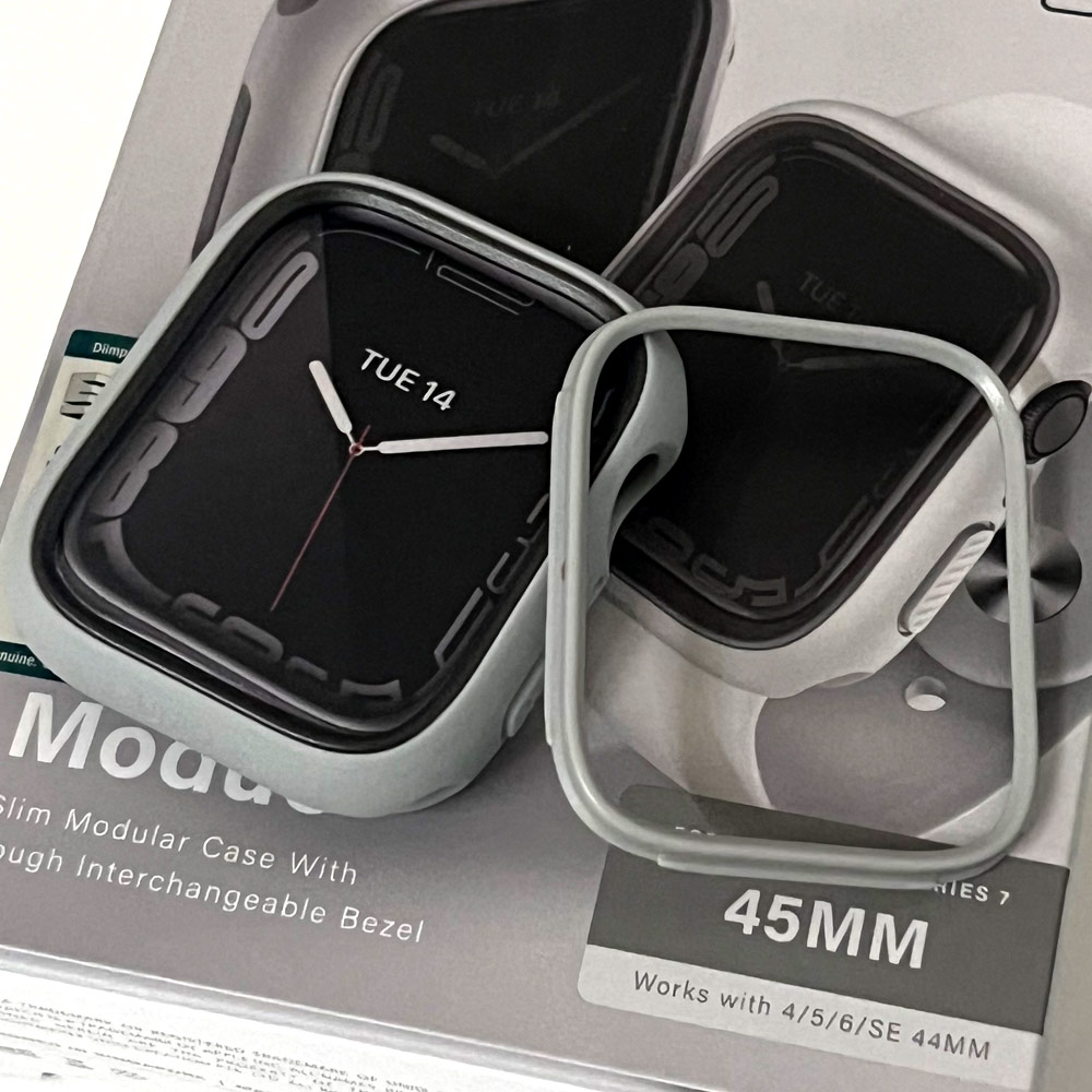 Picture of Apple Watch 45mm Case | Uniq Moduo Mix and Match Color TPU Bumper with Polycarbonate Bezel Series Case for Apple Watch 45mm 44mm (Chalk Stone Grey)