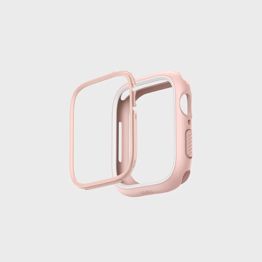 Picture of Apple Watch 45mm Case | Uniq Moduo Mix and Match Color TPU Bumper with Polycarbonate Bezel Series Case for Apple Watch 45mm 44mm (Pink White)