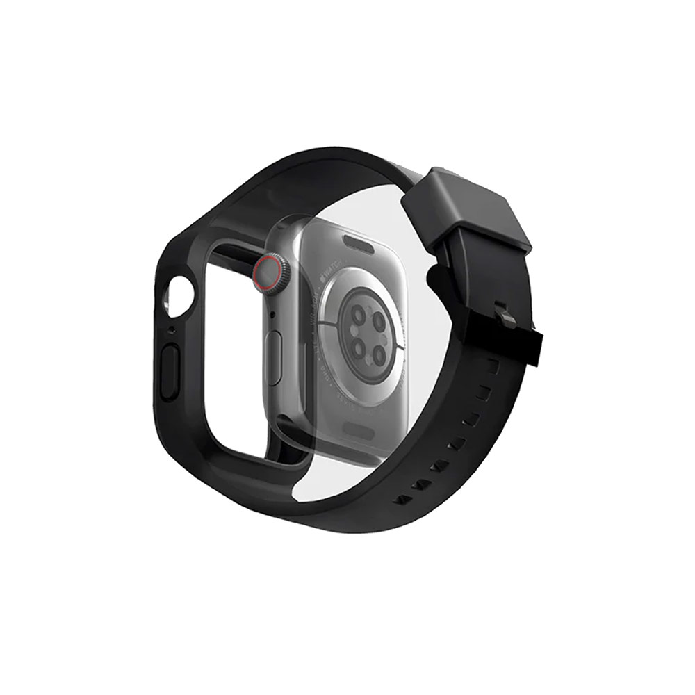 Picture of Apple Watch 44mm Case | Uniq Monus 2 in 1 Unibody Soft Lightweight Waterproof Hybrid Strap Case for Apple Watch 45mm 44mm Series 5 6 7 SE (Black)