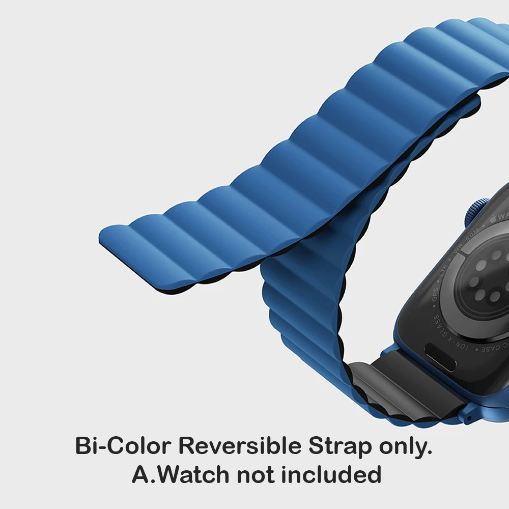 Picture of Apple Watch 49mm	Ultra  | nUiq Revix Reversible Magnetic Silicone Strap Apple Watch 49mm Ultra 45mm 44mm 42mm Series 1 2 3 4 5 6 7 SE Nike (Blue Black)