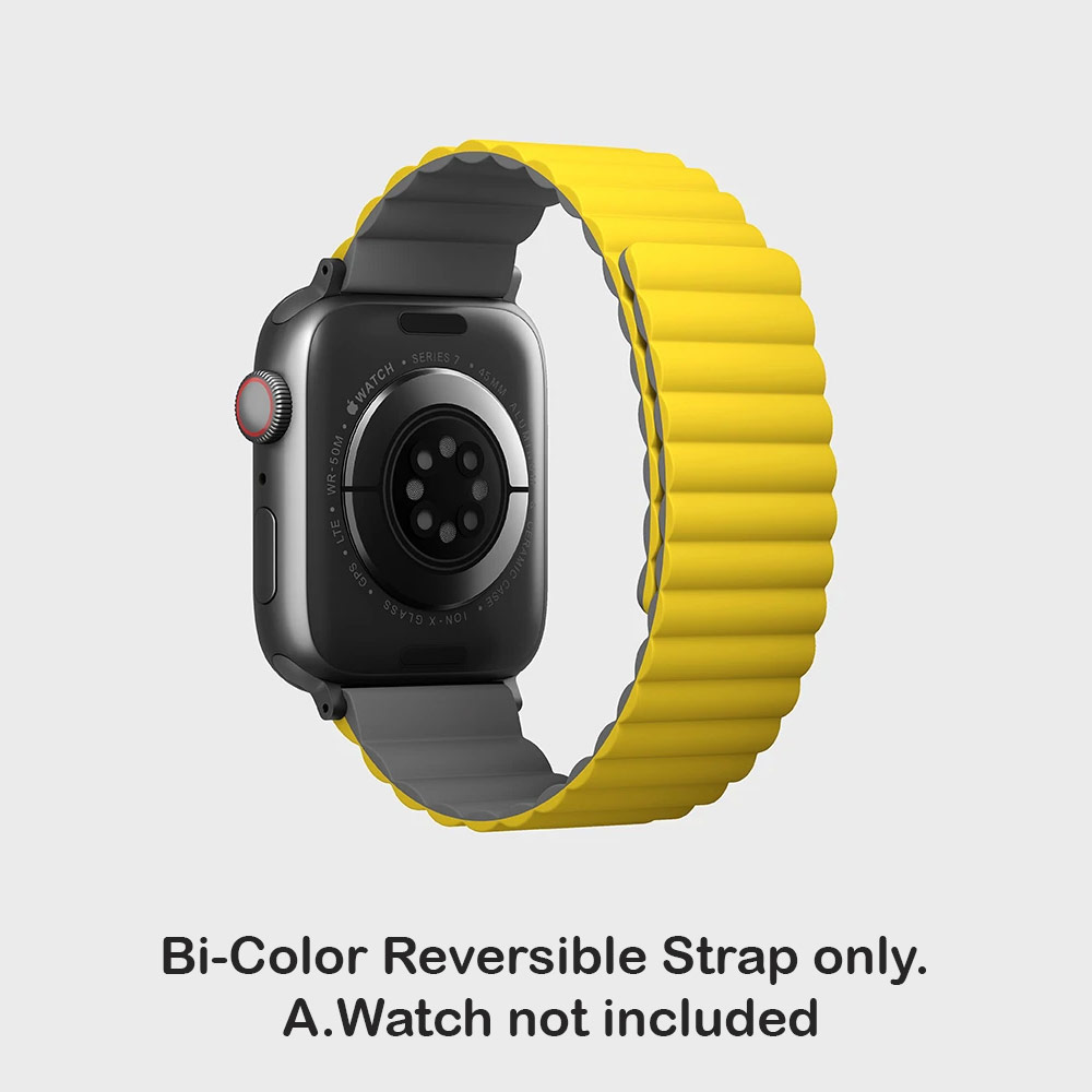 Picture of Apple Watch 49mm	Ultra  | Uniq Revix Reversible Magnetic Silicone Strap Apple Watch 49mm Ultra 45mm 44mm 42mm Series 1 2 3 4 5 6 7 SE Nike (Yellow Grey)