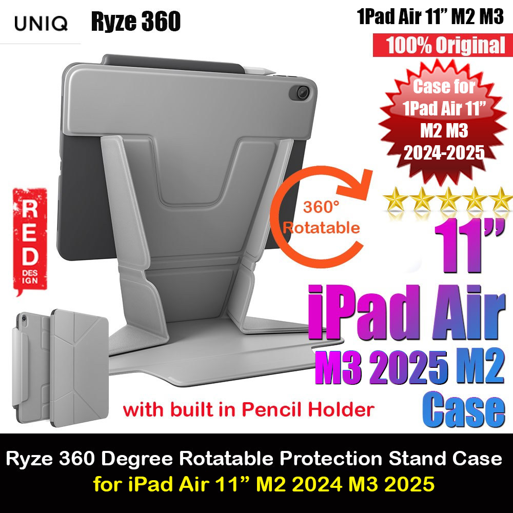Picture of Uniq Ryze 360 Degree Rotatable Standable as Stand Holder Protection Case for iPad Air 11 M2 2024 M3 2025 (Grey) Apple iPad Air 11 M3 2025- Apple iPad Air 11 M3 2025 Cases, Apple iPad Air 11 M3 2025 Covers, iPad Cases and a wide selection of Apple iPad Air 11 M3 2025 Accessories in Malaysia, Sabah, Sarawak and Singapore 