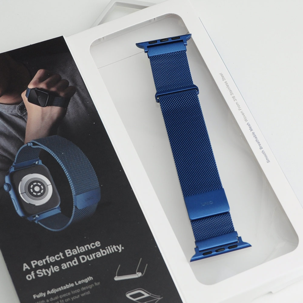 Picture of Apple Watch 42mm  | Uniq Dante Milanese Mesh Loop Strap Stainless Steel with Magnetic Clasp  Strap for Apple Watch 42mm 44mm 45mm (Cobalt Blue)