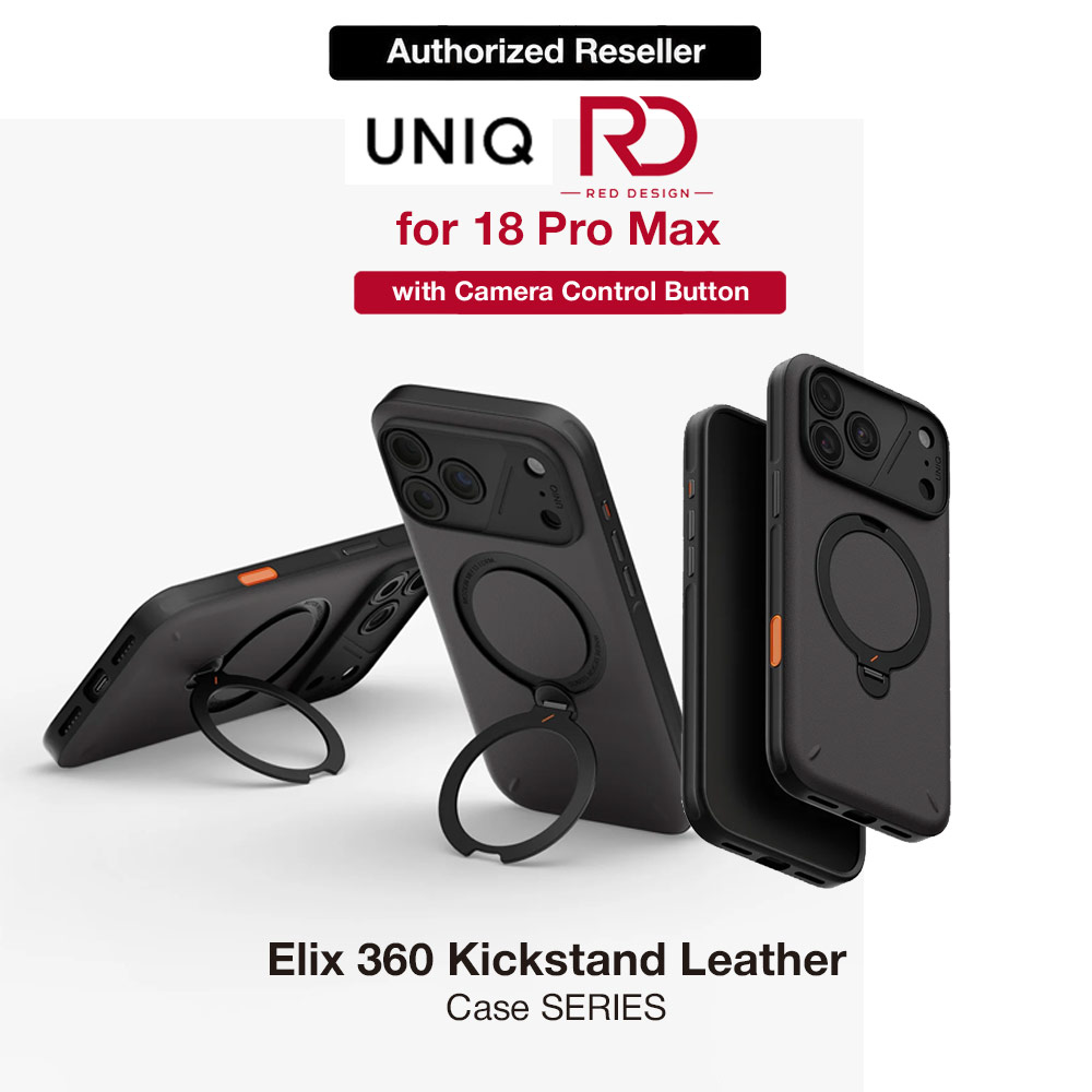 Picture of Uniq Elix 360 Kickstand Leather Drop Protection Magnetic Case with Camera Control Button for iPhone 18 Pro Max  - Charcoal Grey Apple iPhone 18 Pro Max- Apple iPhone 18 Pro Max Cases, Apple iPhone 18 Pro Max Covers, iPad Cases and a wide selection of Apple iPhone 18 Pro Max Accessories in Malaysia, Sabah, Sarawak and Singapore 