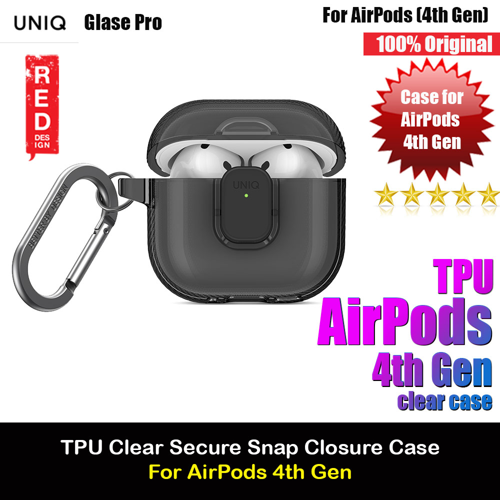 Picture of Uniq Glase Pro Secure Snap Closure Protective Protection Soft Clear Case with Carabiner for Apple Airpods 4th gen  (Smoke) Apple Airpods 4- Apple Airpods 4 Cases, Apple Airpods 4 Covers, iPad Cases and a wide selection of Apple Airpods 4 Accessories in Malaysia, Sabah, Sarawak and Singapore 