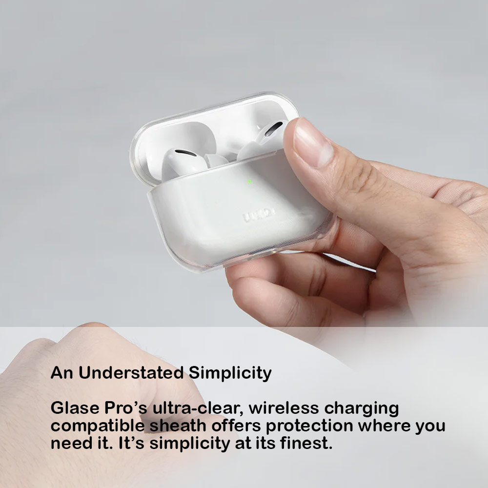 Picture of Apple Airpods 4 Case | Uniq Glase Pro Secure Snap Closure Protective Protection Soft Clear Case with Carabiner for Apple Airpods 4th gen  (Clear)