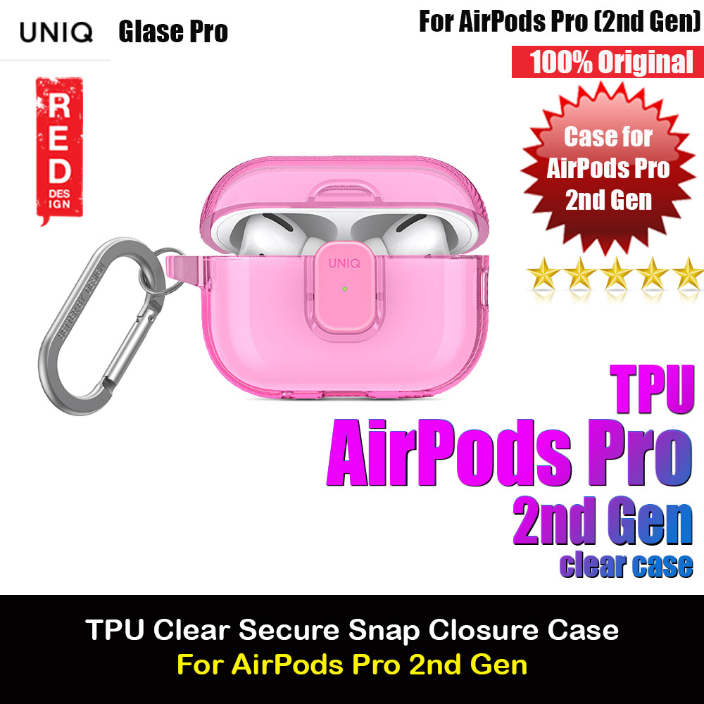 Picture of Uniq Glase Pro Secure Snap Closure Protective Protection Soft Clear Case with Carabiner for Apple Airpods Pro 2 (Pink) Apple Airpods Pro 2- Apple Airpods Pro 2 Cases, Apple Airpods Pro 2 Covers, iPad Cases and a wide selection of Apple Airpods Pro 2 Accessories in Malaysia, Sabah, Sarawak and Singapore 