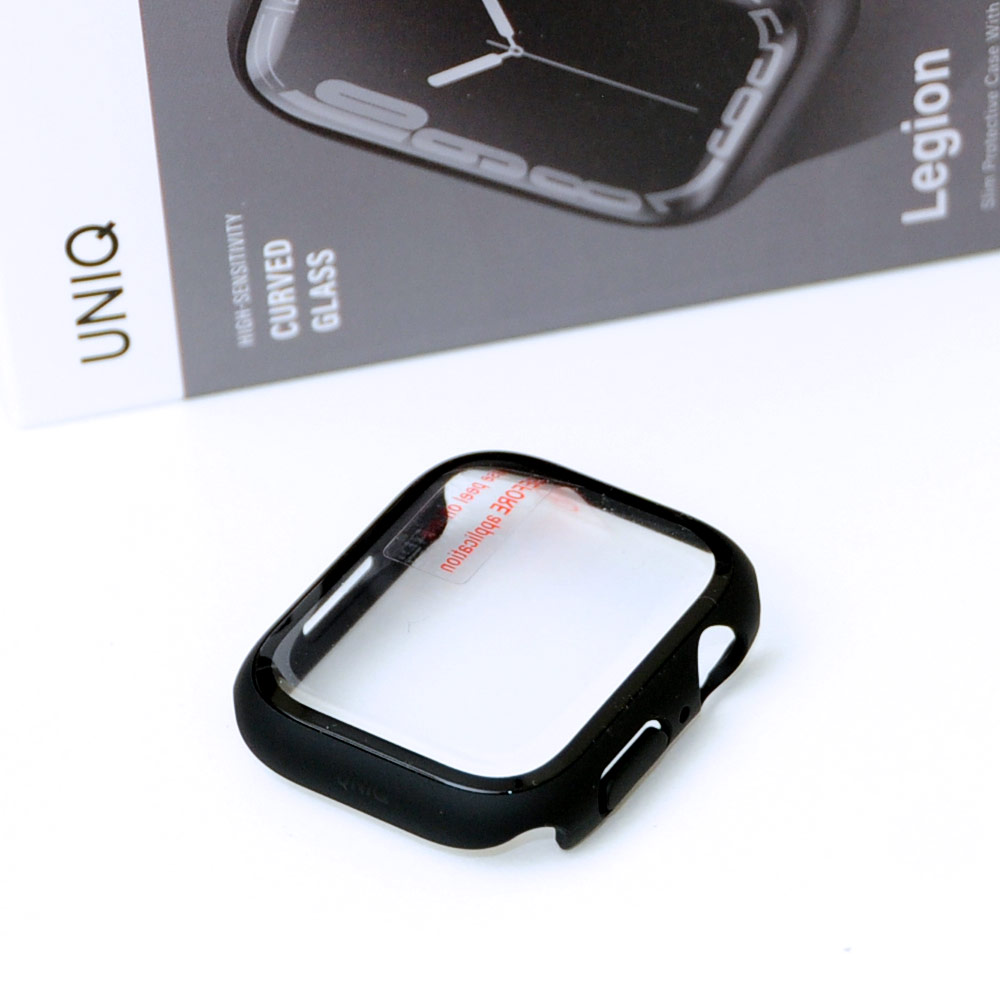 Picture of Apple Watch 45mm Case | Uniq Legion Hybrid Series Case with High Sensitivity Touch 9H Tempered Glass for Apple Watch 45mm (Black)