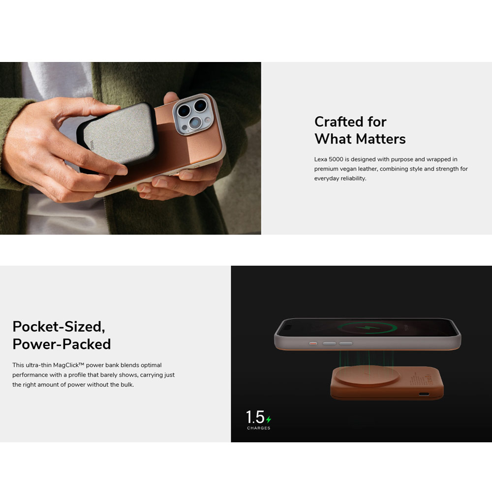 Picture of Uniq Lyden Lexa Super Ultra Slim Thin Pocket Small Size 5000mah Premium Leatherette Magnetic Power Bank MCMC Approved (Black)