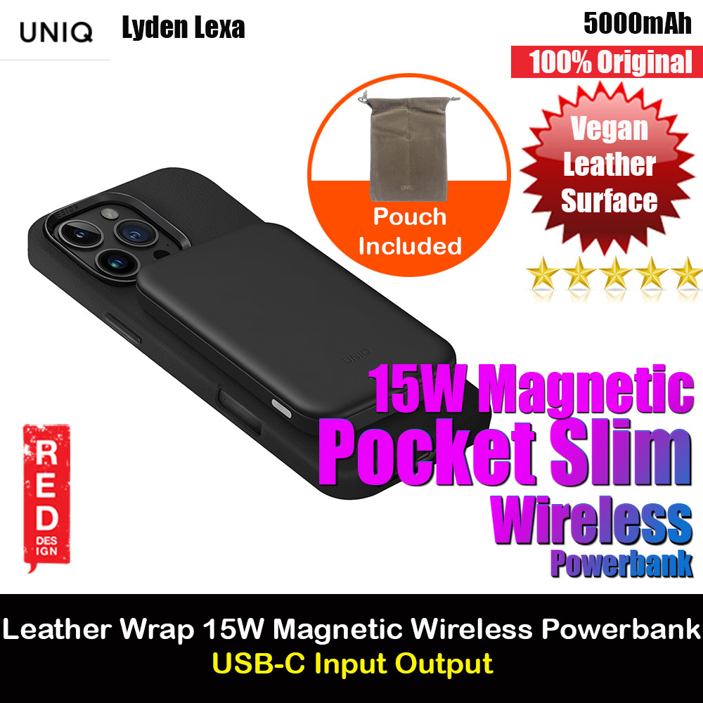Picture of Uniq Lyden Lexa Super Ultra Slim Thin Pocket Small Size 5000mah Premium Leatherette Magnetic Power Bank MCMC Approved (Black) Red Design- Red Design Cases, Red Design Covers, iPad Cases and a wide selection of Red Design Accessories in Malaysia, Sabah, Sarawak and Singapore 