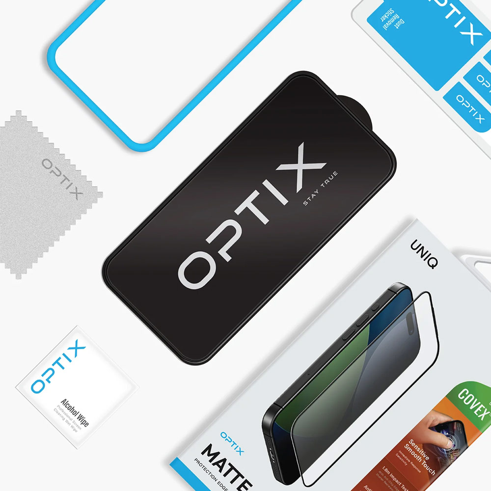 Picture of Apple iPhone 17 6.3 Screen Protector | Uniq Optix Covex Matte Anti Glare Tempered Glass Screen Protector with Installation Helper Kit for iPhone 17 6.3 (Matte)