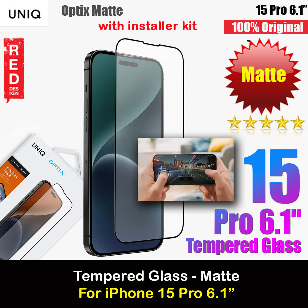 Picture of Uniq Optix Matte Anti Glare Tempered Glass Screen Protector with Installation Helper Kit for iPhone 15 Pro 6.1 (Matte) Apple iPhone 15 Pro 6.1- Apple iPhone 15 Pro 6.1 Cases, Apple iPhone 15 Pro 6.1 Covers, iPad Cases and a wide selection of Apple iPhone 15 Pro 6.1 Accessories in Malaysia, Sabah, Sarawak and Singapore 