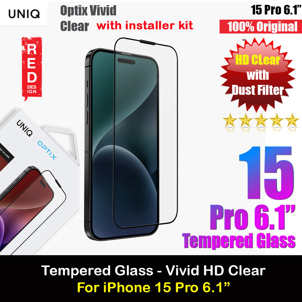 Picture of Uniq Optix Vivid HD Clear 2.85D Tempered Glass Screen Protector with Installation Helper Kit for iPhone 15 Pro 6.1 (HD Clear) Apple iPhone 15 Pro 6.1- Apple iPhone 15 Pro 6.1 Cases, Apple iPhone 15 Pro 6.1 Covers, iPad Cases and a wide selection of Apple iPhone 15 Pro 6.1 Accessories in Malaysia, Sabah, Sarawak and Singapore 