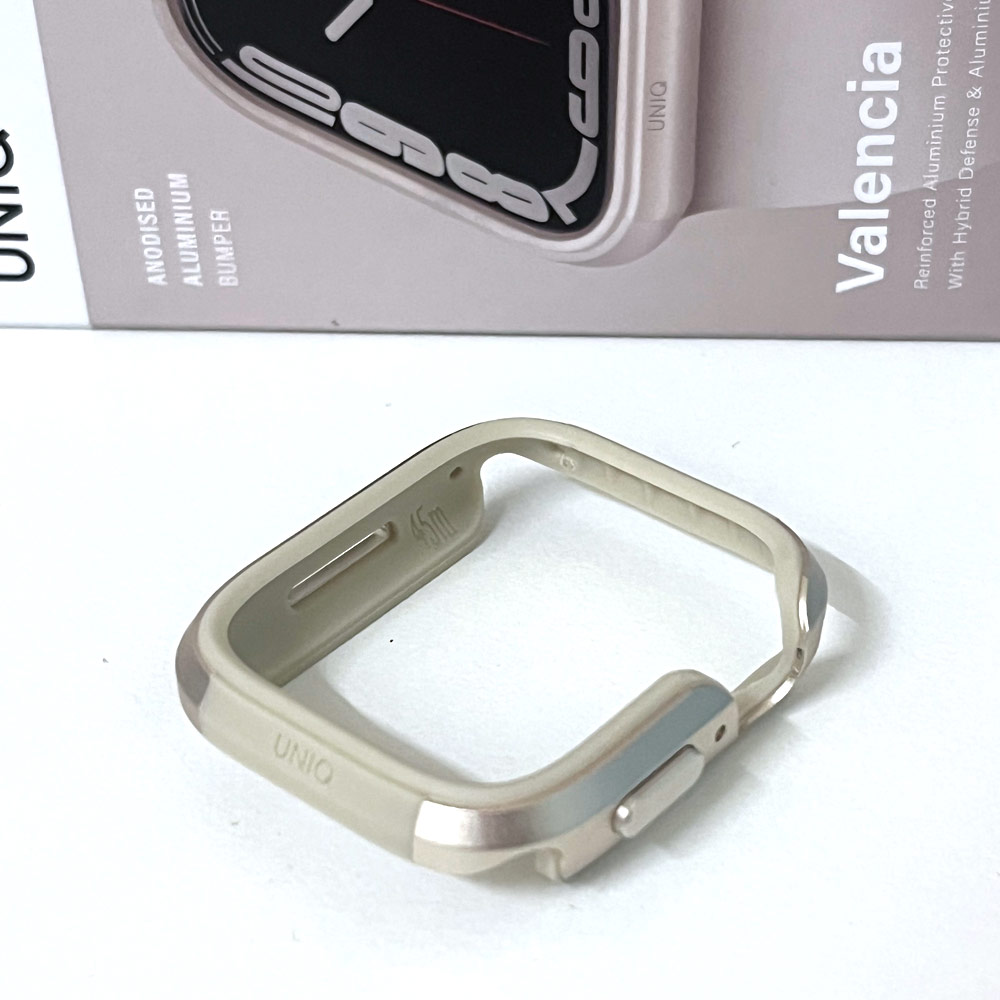 Picture of Apple Watch 44mm Case | Uniq Valencia Hybrid Series Case with Reinforced Aluminum TPU Material for Apple Watch 45mm 44mm (Starlight)