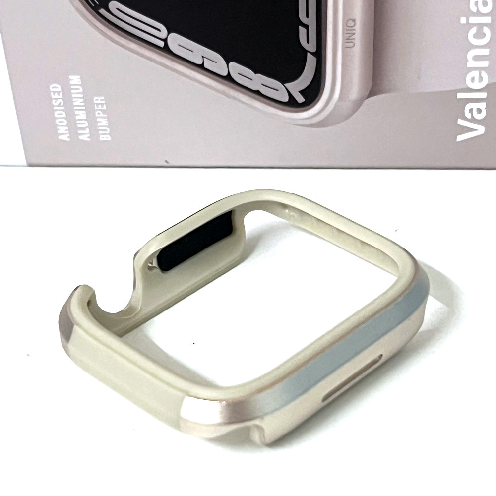 Picture of Apple Watch 44mm Case | Uniq Valencia Hybrid Series Case with Reinforced Aluminum TPU Material for Apple Watch 45mm 44mm (Starlight)