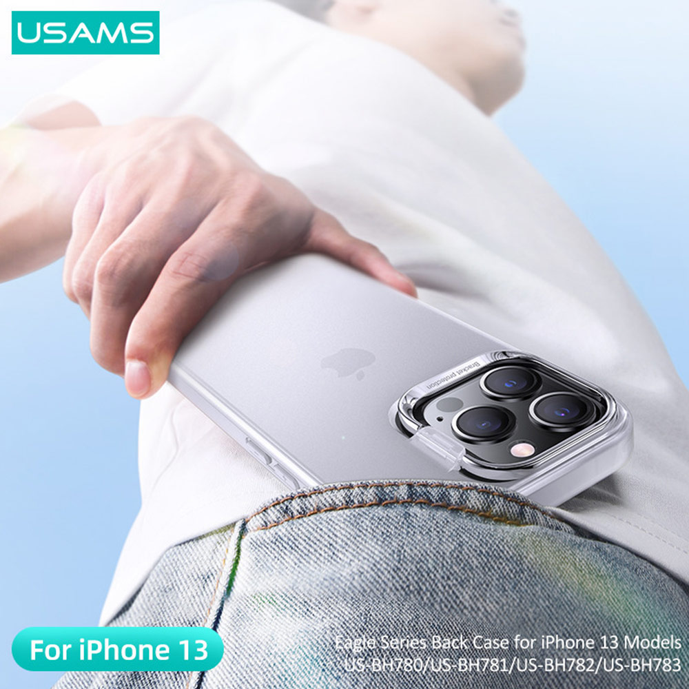 Picture of Apple iPhone 13 Pro 6.1 Case | USAMS Eagle Series Camara Lens Protection Case Standable Case for iPhone 13 Pro 6.1 (Tinted White)